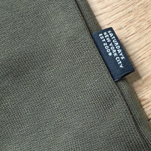 NWT Saturdays New York Men's Fundamental Quarter Zip Sweatshirt Army Green - Picture 11 of 16